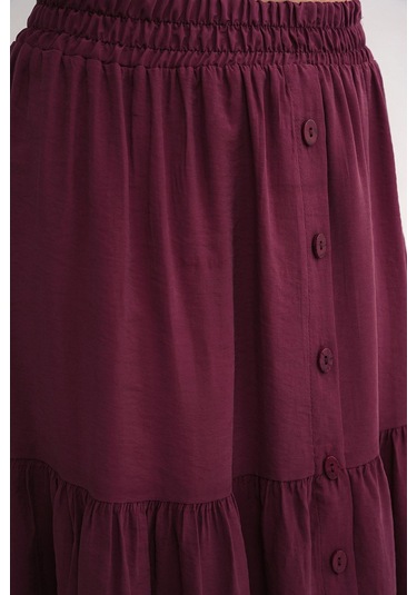 4662 Kadın Düğme Detaylı Büzgülü Modal Etek Bordo Bordo