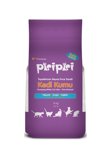 Eczacıbaşı Pisi Pisi Pudra Kokulu İnce Taneli Topaklaşan Kedi Kumu 2 x 10 KG