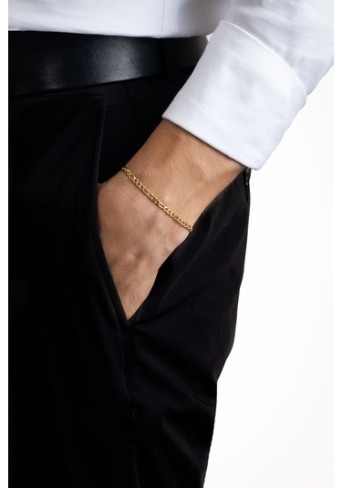 Klasik Sarı Kaplama Çelik Erkek Bileklik Sarı