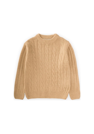 Cigit Saç Örgülü Kazak 1-8 Yaş Hardal Sarı Hardal Sarı