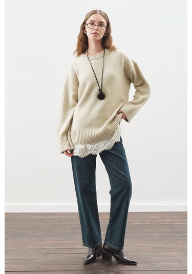 Dantel Şeritli Askılı Bluz Ekru Ekru