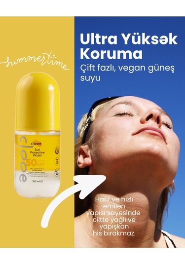 Clooe Vegan Çift Fazlı Çok Yüksek Korumalı Güneş Suyu SPF50 100 ML