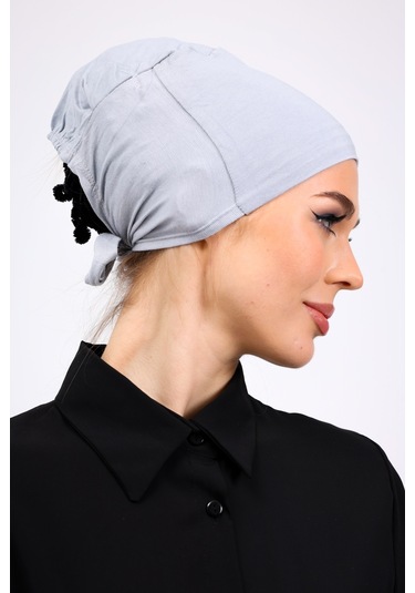 Kaymayan Silikonlu Dikişsiz Bone Açık Gri - Kaymaz Kadın Tesettür Bağlamalı İç Bone Açık Gri