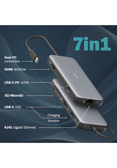 Dıgıtus Usb-c Docking Statio 3.2 Gen 2 7 Port