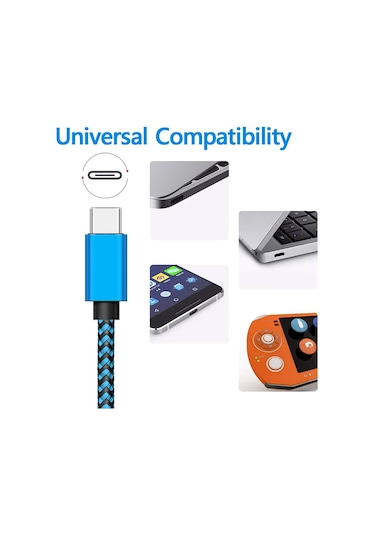 Usb Tip C Kablo Tarih Sync 2.4a Hızlı Şarj Naylon Örgülü Tel Şarj Aleti Kablosu Whıte 1m
