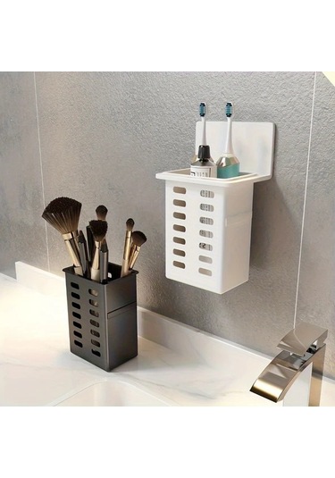 Fochsia Deliksiz Duvara Monte Fırça Ve Diş Fırçası Askısı - Beyaz, Çok Bölmeli, Dayanıklı Plastik Beyaz