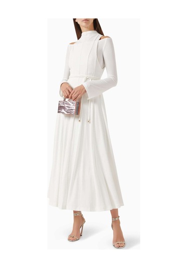 Eegen Studio Diep Dönüştürülebilir Kemerli Elbise Rib - Knit, Off - Shoulder Beyaz