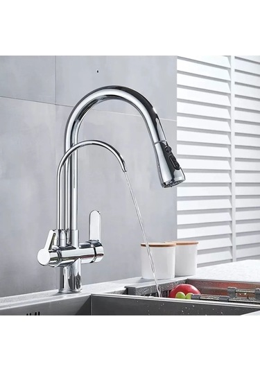 Fleko Spiralli Aritmali Mutfak Bataryası 3yollu Spiralli Arıtmalı Mutfak Eviye Bataryası Krom