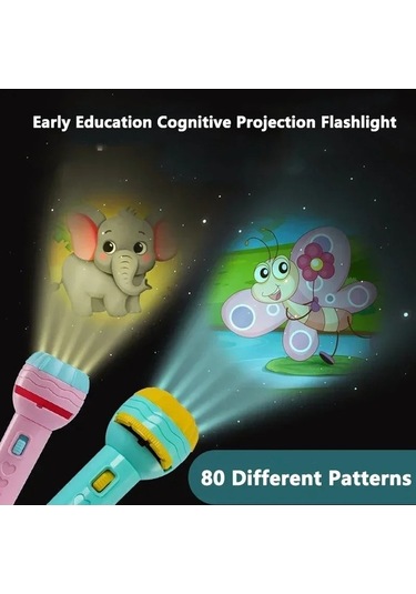 Novahub Çocuk Projeksiyon El Feneri, 80 Desen Kartlı, 11,5x4,3cm, Mor, Çocuklar İçin Yatma Zamanı Işığı Mor