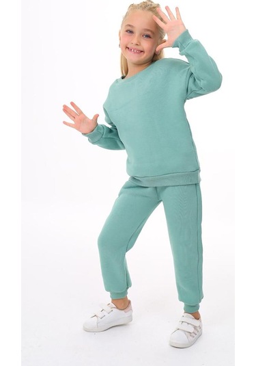 Üç İplik Cepli Bisiklet Yaka Alt Üst Takım Mint