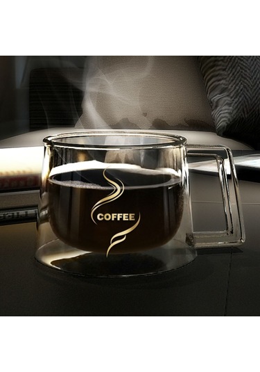 Sones Çift Duvarlı Kupa Ofis Kupaları Isı Yalıtımı Çift Kahve Kupası Kahve Cam Bardak, Stil:etiket Yok