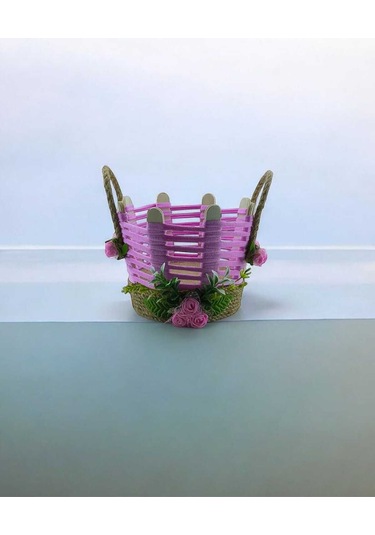 Hasır Organizer El Yapımı Sepet Takı Makyaj Kutusu Banyo Komodin Üstü Pembe