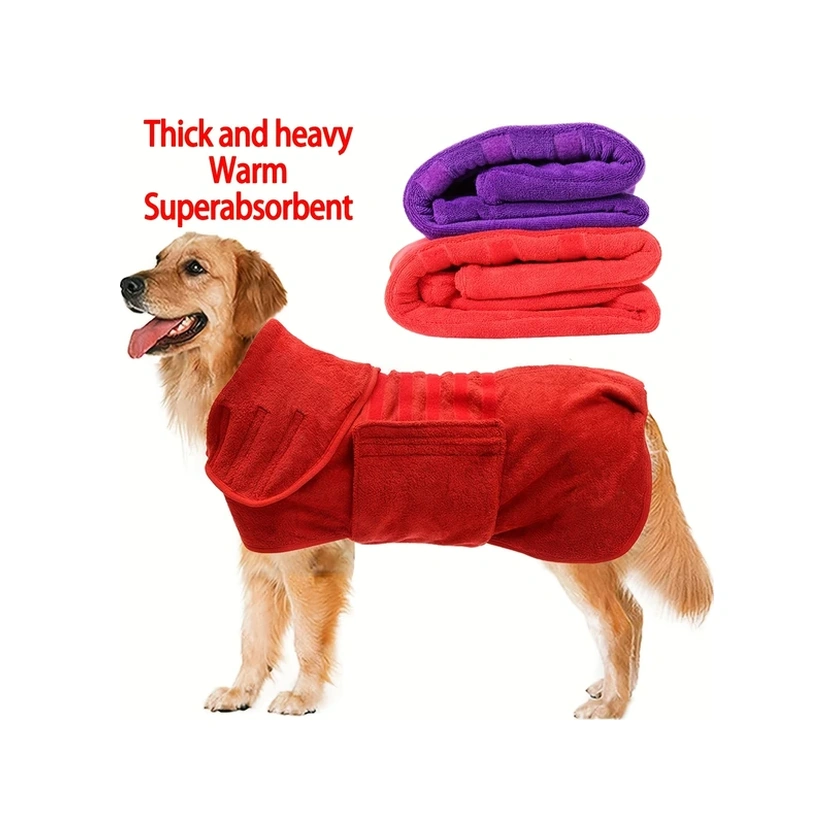 Elmpaly Kırmızı S Hızlı Kuruyan Süper Emici Köpek Bornozu - Ayarlanabilir Yün Kumaş Havlu