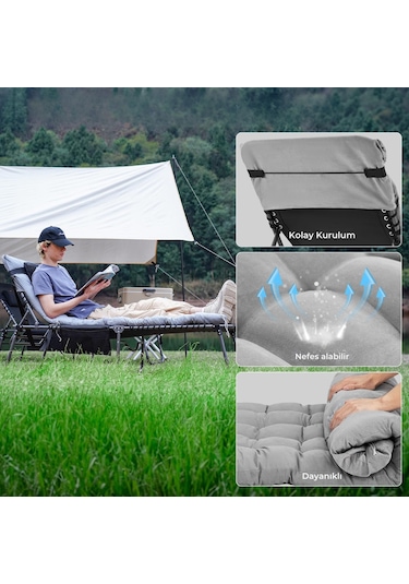 Kingcamp Hamburg Cool Plus 5 Kademeli Katlanır Şilteli Şezlong Black & Grey Siyah