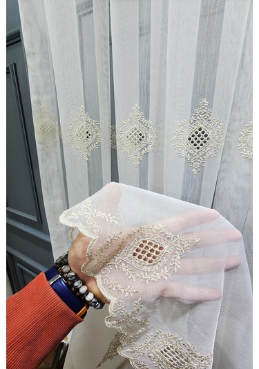 Tül Perde Farbateks Dikim Örme Çizgi Yeni Model Tasarım Renk Desen 3kat Sık Pileli Tül Perde Sarı-gold