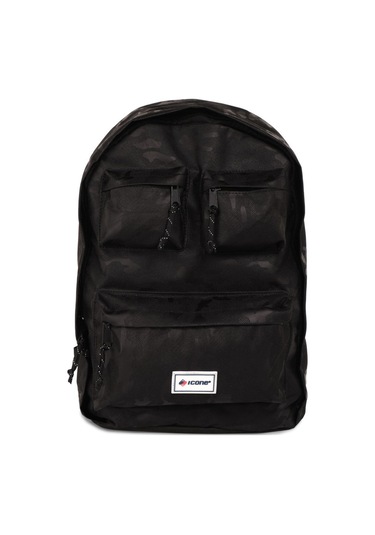 Siyah Icone Kamuflaj Baskılı Dört Cepli Sırt Çantası Siyah