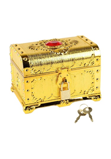 Homyl Korsan Hazine Sandığı Dekoratif Vintage Sandık Kutusu Altın