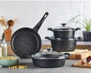 Cem İtal Crystal 7 Prç Set Tencere20+24/k.yarık26/tava26 siyah