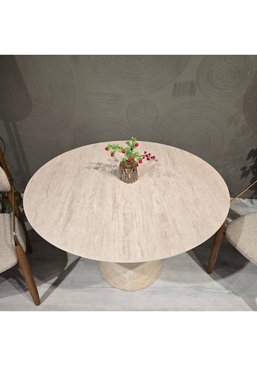 Lucca Yuvarlak Traverten Masa, Konik 120x120 Traverten
