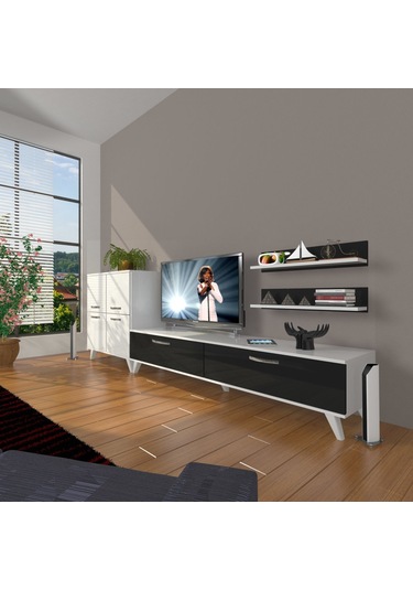 Decoraktiv Eko On Slm Std Retro Tv Ünitesi Tv Sehpası Beyaz - Siyah