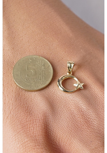 14 Ayar Altın Mini Ay Yıldız Kolye Ucu - Klyuc3516 Sarı Altın