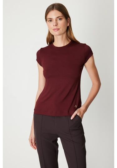 On Kadın Sıfır Yaka Ay Kol Basic Bluz 61302 Bordo Bordo