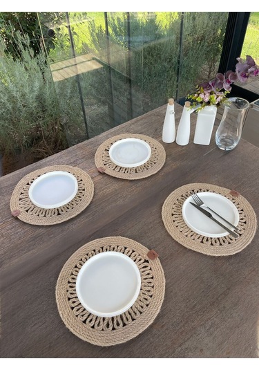 4 Kişilik Yuvarlak Amerikan Servis Özel Tasarım Jüt 33 X 33 Cm Natural