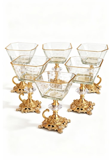 10 Parça Gold Metal Ayaklı Sunum Seti Altın