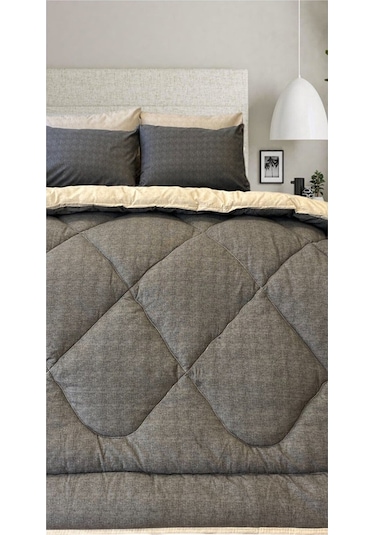 Alla Turca Lux Uyku Seti-tek Kişilik-lastikli Çarşaflı 2yastık Kılıflı-özel Çantada Antrasit/krem