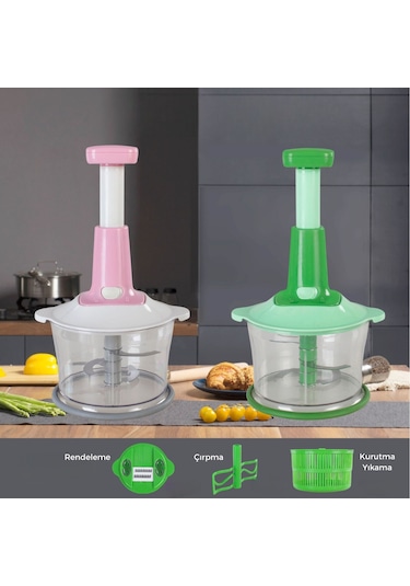 Altron 1500ml El Rondosu 3 Paslanmaz Çelik Bıçaklı Basmalı Sebze