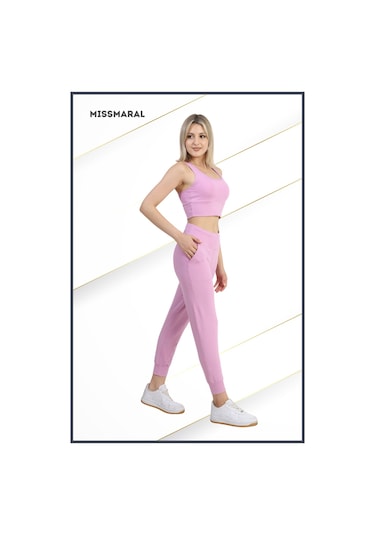 Yüksek Bel Jogger Tayt Rahat Kalıp Çift Yan Cepli Spor Görünüm Trend Jogger Lila Rengi 106103 Lila