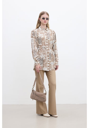 Kuşaklı Retro Tarz Gömlek Ilona Çok Renkli