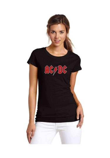 Acdc Logo Baskılı Siyah Kadın Tshirt