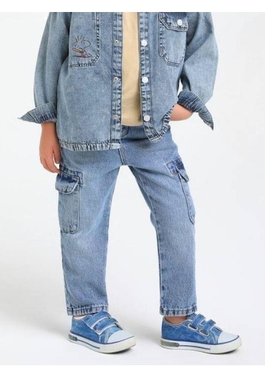 Jack Lions Erkek Bebek Kargo Cepli Kot Pantolon-14662 Buz Mavi