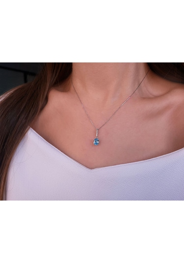 Sirius Pırlanta ve Oval Mavi Topaz Taşlı Kolye 0817P0013