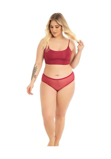 Transparan Tüllü Dantel Ve Taş Detaylı Özel Bölgesi Açık Büyük Beden Kadın Tanga Külot 3'lü Paket-2 Renkli-3