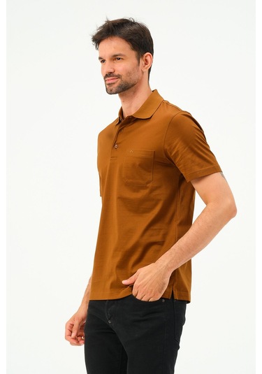 Classıc Kısa Kollu Mercerize Regular Erkek Polo Yaka Tshırt Pastel Turuncu