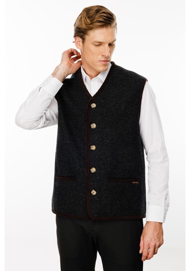 Erkek V Yaka Astarlı Saf Yün Keçe Yelek K.füme K.füme