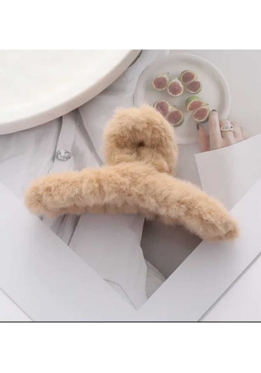 Peluş Yumuşak Tüylü Mandal Toka Karamel
