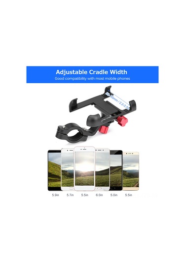 Fosenze Motosiklet Bisiklet Telefon Tutucu, Alüminyum, 360 Dönebilen, 25-31.8mm Direk Uyumlu, 55-95mm Genişlik Ayarı, Siyah