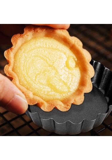 Xurunkeji 6'lı Tart Kalıbı Seti, Küçük Yapışmaz 4 İnçlik Kiş Kalıbı, Çıkarılabilir Tabanlı Karbon Çelik Kiş Kalıbı, Pişirme Ve Fırınlama İçin Siyah