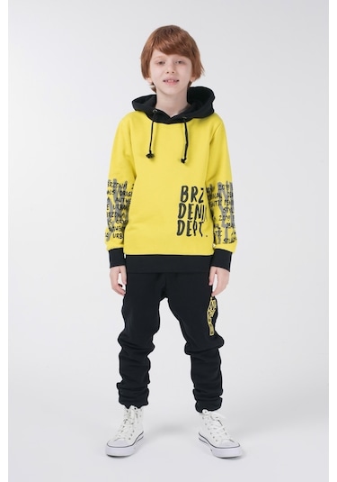 Brz Kids Baskılı Erkek Çocuk Kapüşonlu Sweatshirt Hoodie Sarı