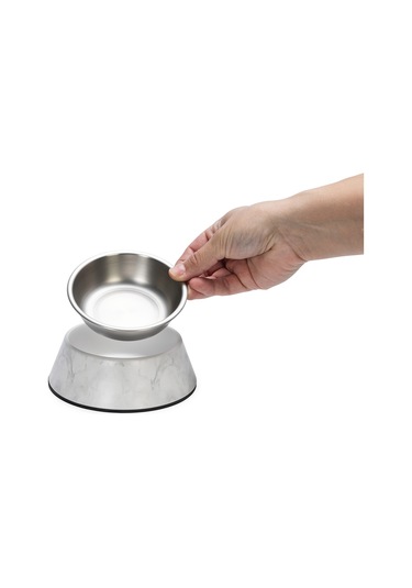 Beeztees Dbl Köpek Mama Su Kabı, Mat Paslanmaz Çelik, Beyaz Mermer Görünümlü, 14cm, 160ml