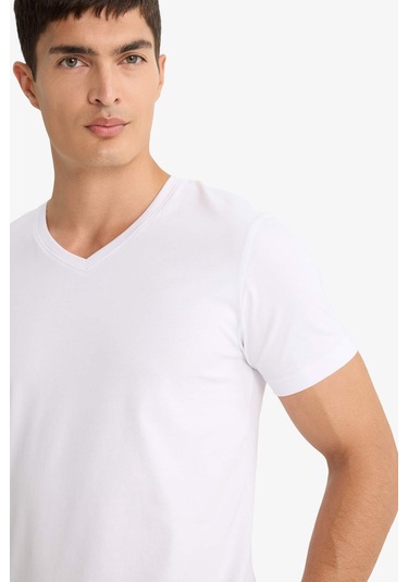 Defacto Slim Fit Dar Kesim V Yaka Üst D6187ax25wnwt34 Beyaz