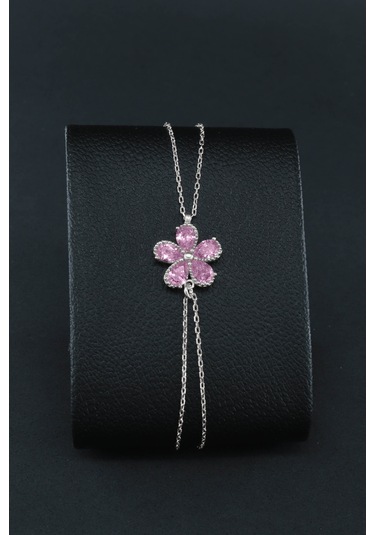 Parmas Design Pembe Çiçek 925 Ayar Gümüş Kadın Ayarlanabilir Bileklik - Gümüş