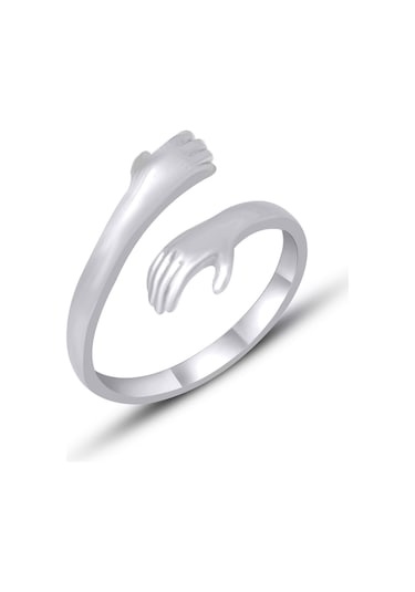 Sarılan El Gümüş Yüzük Ayarlanabilir Yüzük Modeli Rodyumlu St164