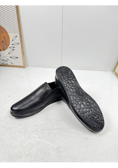 Günlük Siyah Erkek İçi Dışı Hakiki Deri Makosen Bağcıksız Kışlık Casual Ayakkabı 155 Siyah