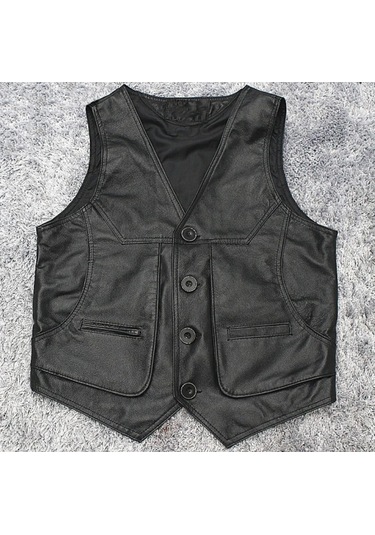 Hakiki Kuzu Derisi London Yelek Siyah