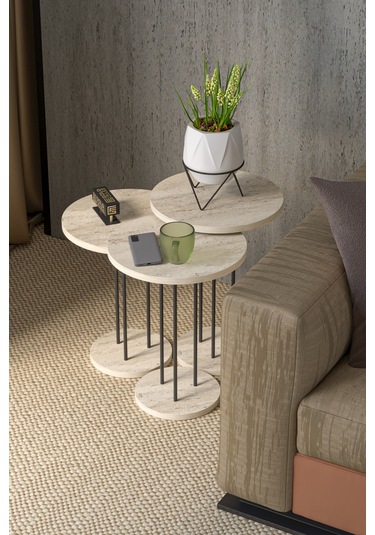 Zigon Sehpa Terra 3 Lü Set Traverten