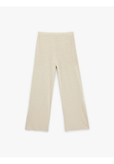 Koton Normal Bel Düz Geniş Paça Pantolon Bej 6sak40009uk Ekru